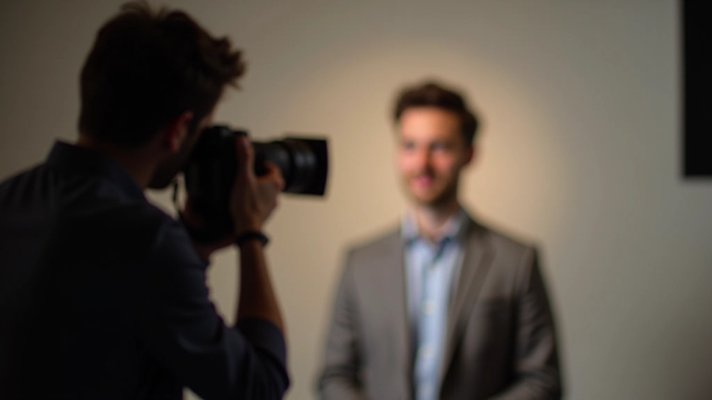 Sessão de fotografia profissional com fotógrafo e cliente em estúdio moderno