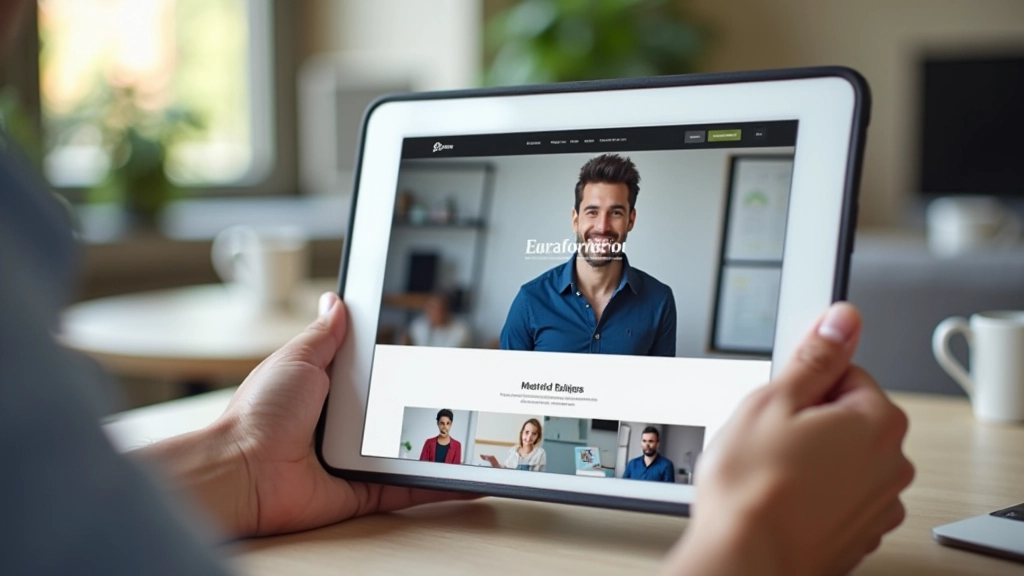 Portfólio híbrido em tablet, mostrando página inicial limpa e submenu de projectos expandido