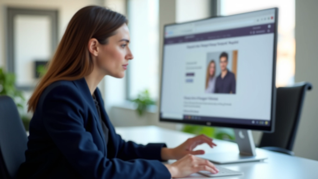 Profissional português revisando layout de portfólio no computador, escritório moderno, luz natural